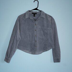 Forever 21 Cropped Blue Wide Rail Corduroy Button Up Shirt 100% Cotton Sz Small